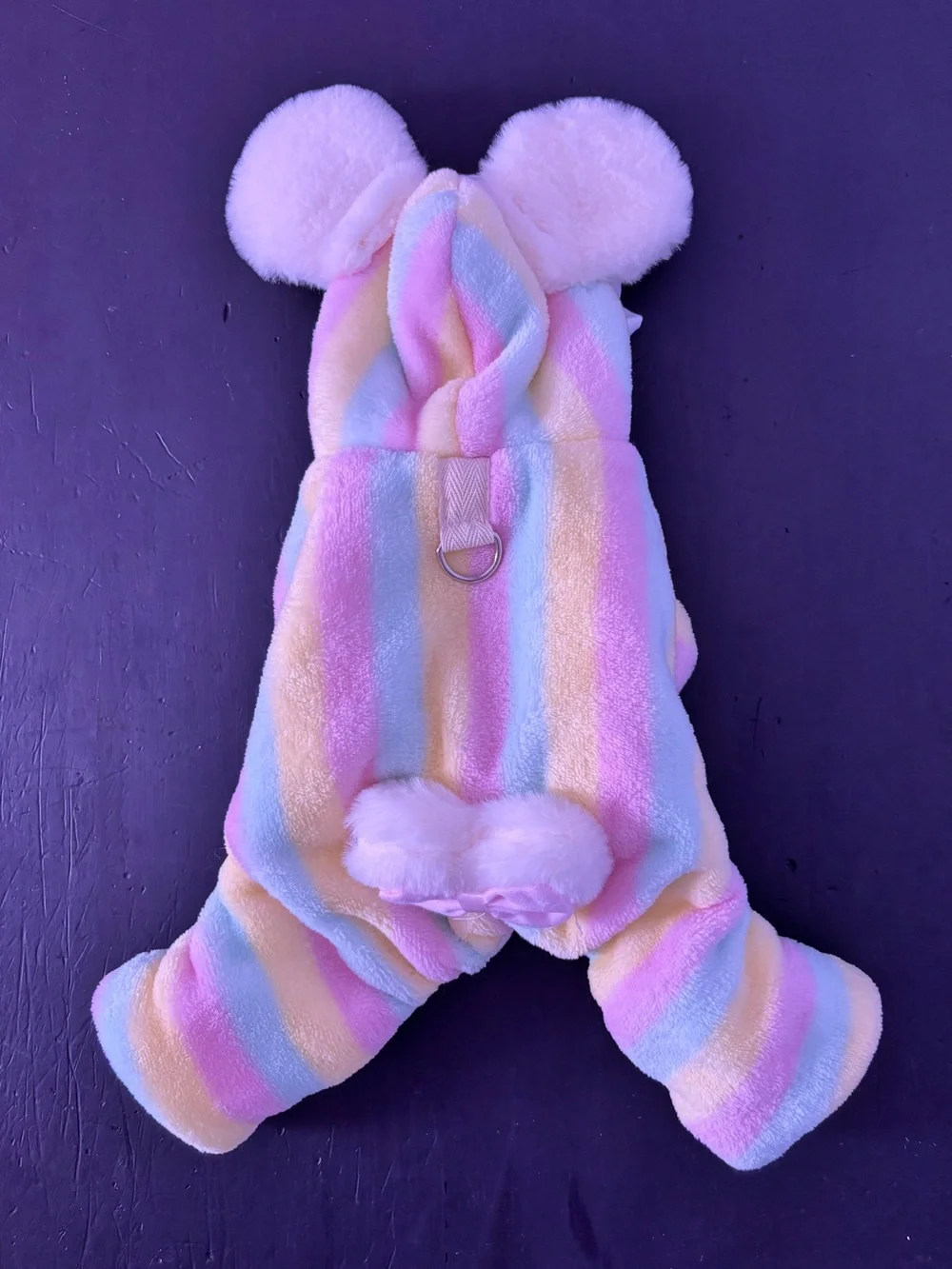 Plush Easter Bunny Pastel Rainbow Striped Pet Onesie with Ears